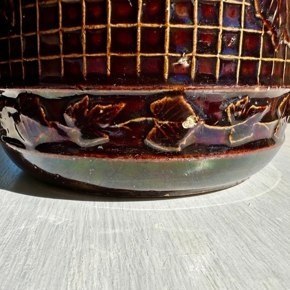 ANTIQUE, NORTH STAR POTTERY, “GRAPES ON LATTICE” PITCHER.